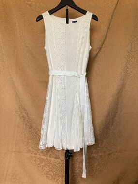Disney White Lace Pleated Mini Dress with Waist Tie